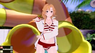  淫乱痴女结城明日奈与绀野木绵极上中出，SAO同人巧克力奶油Play 